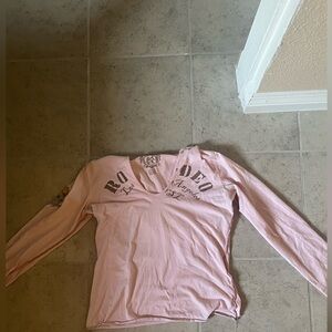 Pink long sleeve top with hoodie